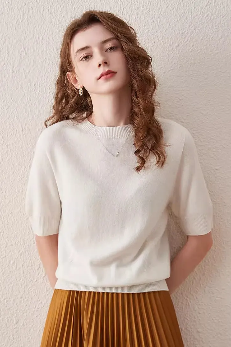 Women's Short Sleeve Wool Sweate