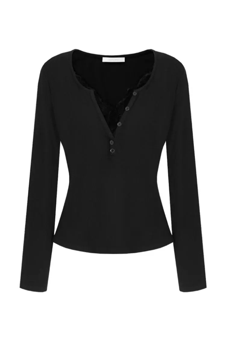 Női csipke V-nyakú karcsú pulóver