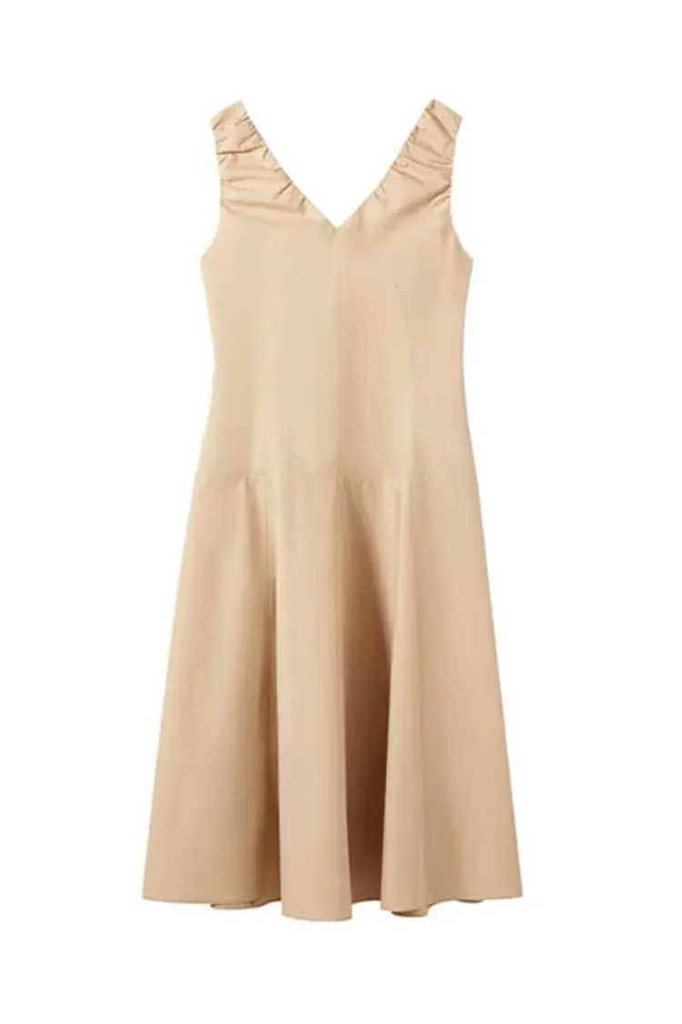 Női új Khaki irodai ujjatlan V-nyakú ruha