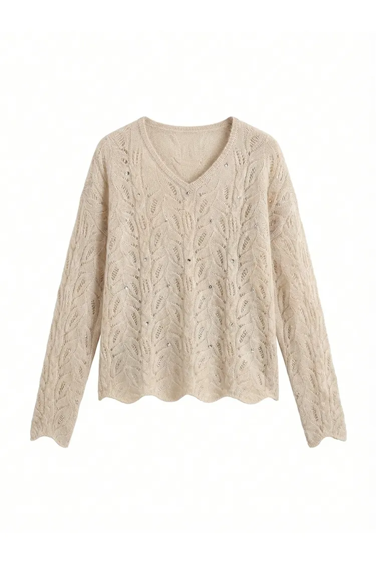 Női V-nyakú karcsú kasmír pulóver